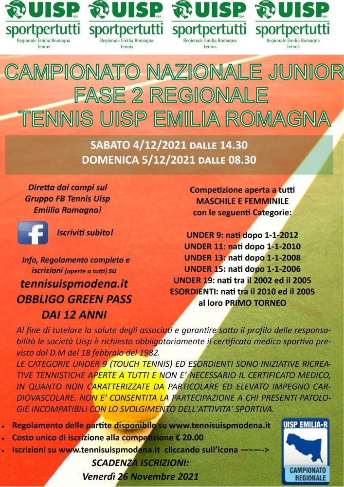 Locandina campionate regionale tennis Modena 2021