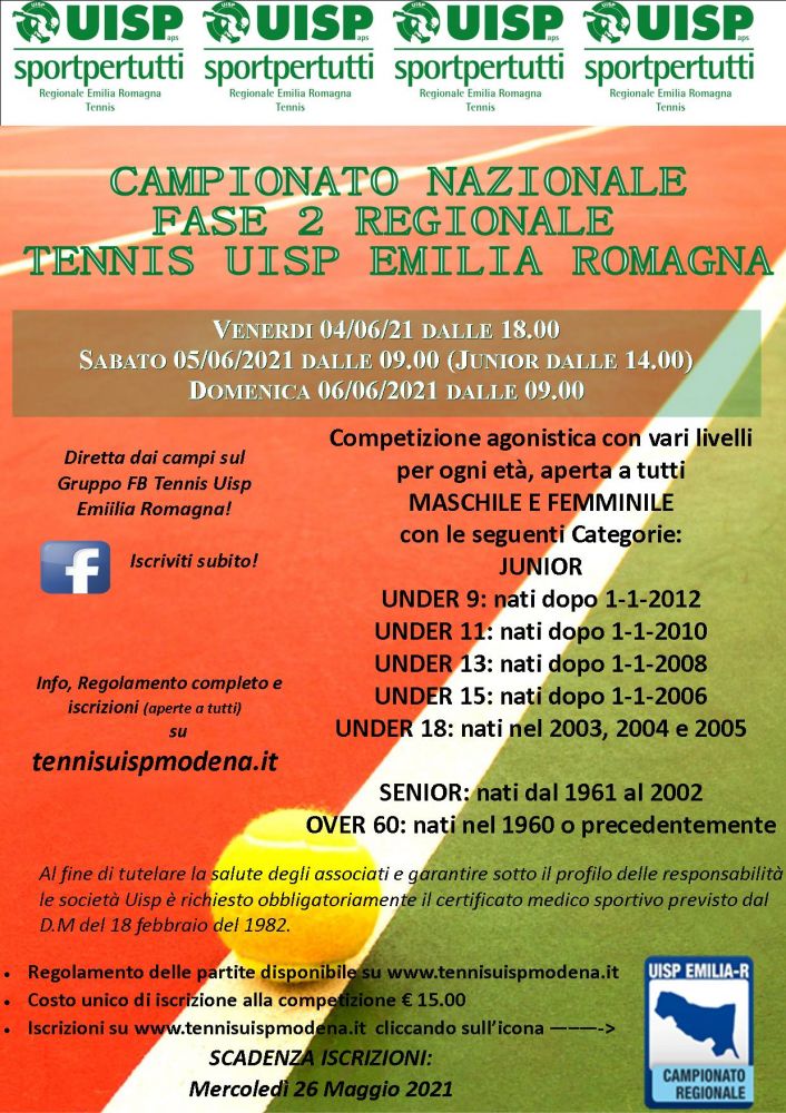 La locandina dei Campionati nazionali di Tennis Uisp - Fase 2 regionale Emilia-Romagna