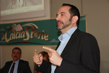 Matteo Marani, direttore del Guerin Sportivo, interviene alla presentazione de' Il Calciastorie - Foto di Giulia Fini