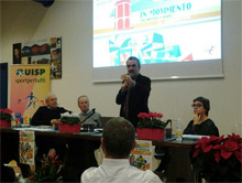 Il presidente della Uisp, Vincenzo Manco, interviene al Congresso della Uisp Parma