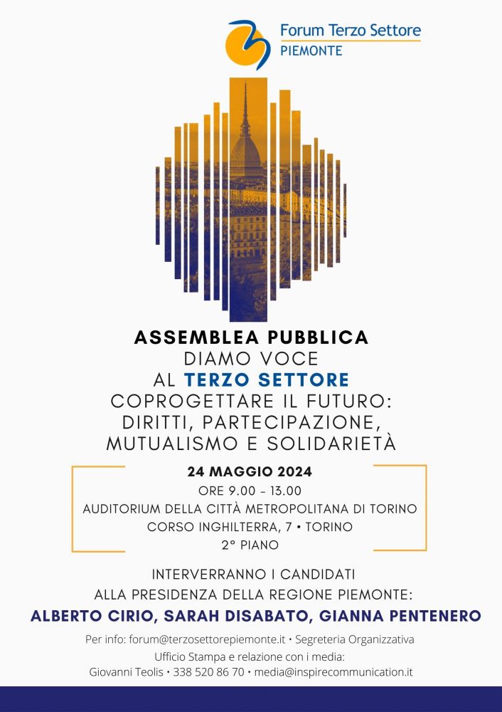 Assemblea pubblica del Forum del Terzo Settore in Piemonte – 24 maggio 2024