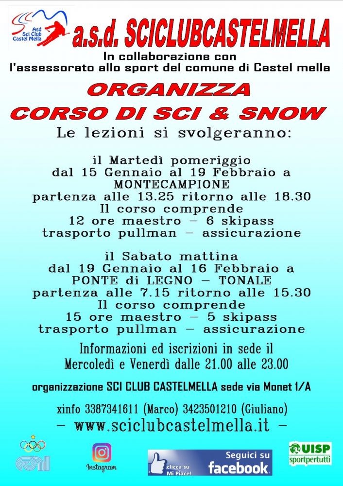 UISP - A.s.d. Sci Club Castel Mella organizza corsi di sci e snow