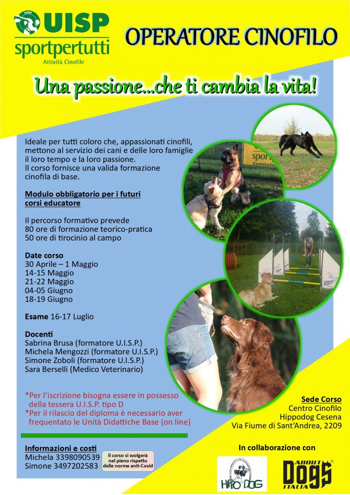 Locandina corso di formazione operatore cinofilo Cesena
