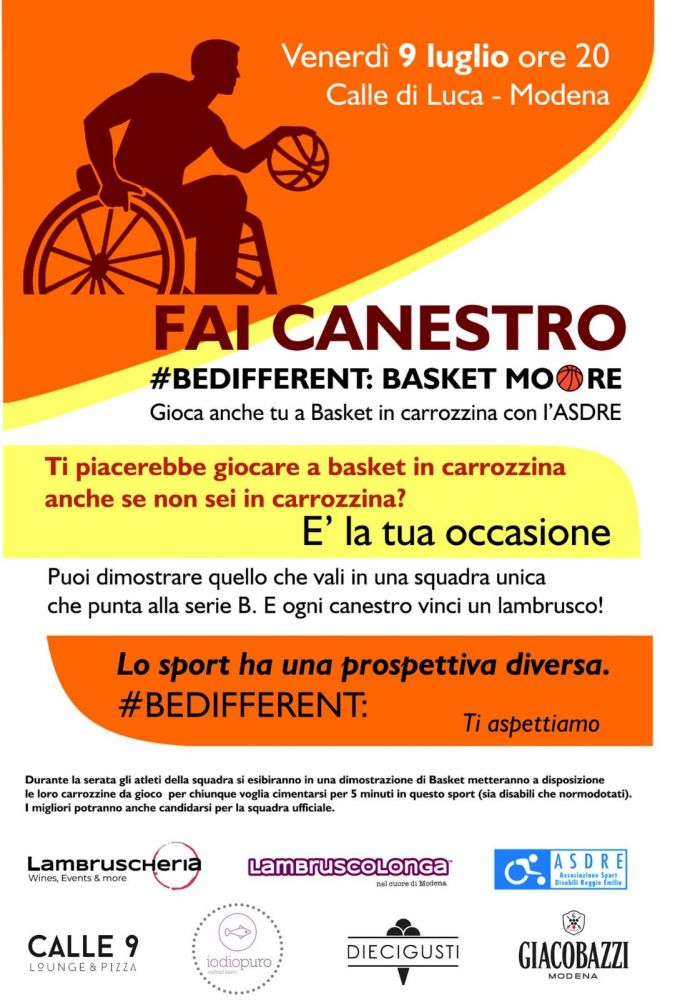 locandina basket in carrozzina venerdì 9 luglio Modena