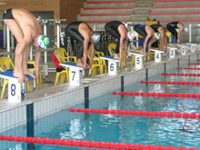 Ai blocchi di partenza. Una gara di nuoto Uisp a Rimini