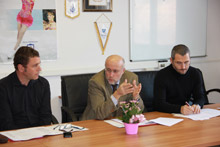 I tre relatori alla conferenza stampa di presentanzione del protocollo d'intesa tra Uisp Emilia-Romagna e Provveditorato regionale all'amministrazione penitenziaria