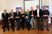 La presentazione del progetto a palazzo Malvezzi di Bologna. Da sinistra: Massimo Gagliardi, Giulio Marchesini Reggiani, Fausto Francia, Paola Paltretti, Beatrice Draghetti, Aldo Marmotti, GianMatteo Paulin, Carlo Balestri