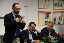 Luca Rizzo Nervo, assessore allo sport del Comune di Bologna, durante il suo intervento all'incontro con la Uisp, mercoledì 26 marzo