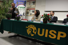 Mauro Rozzi, presidente Uisp Emilia-Romagna, chiude l'incontro con il sindaco Virginio Merola