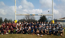 Il gruppo di rugbisti che hanno partecipato a Castel San Pietro Terme al primo concentramento di 'seven' e 'seven touch'