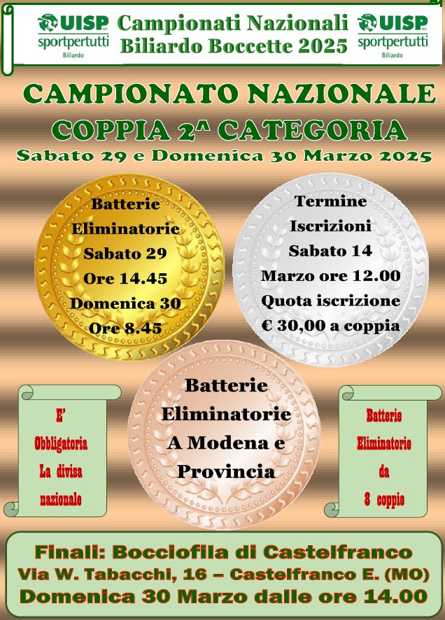 locandina Nazionali coppie 2° categoria