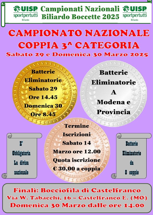 locandina Nazionali coppie 3° categoria