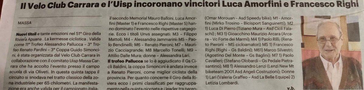 Il Velo Club Carrara e la UISP incoronano i vincitori del Giro della Riviera Apuana e i nuovi campioni italiani UNVS