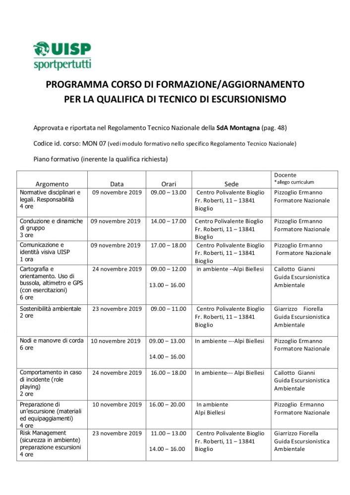 PROGRAMMA CORSO