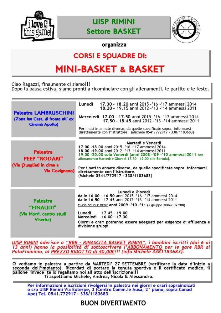 Corsi Mini Basket 2022-2023