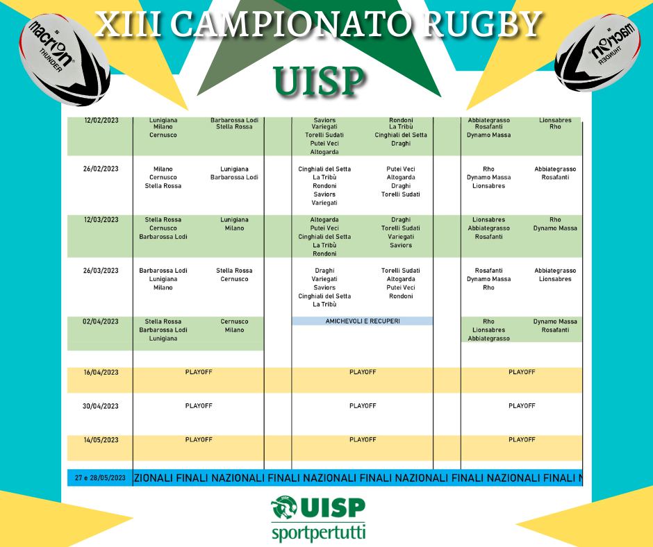 Calendario gioco partite stagione andata ritorno rugby uisp