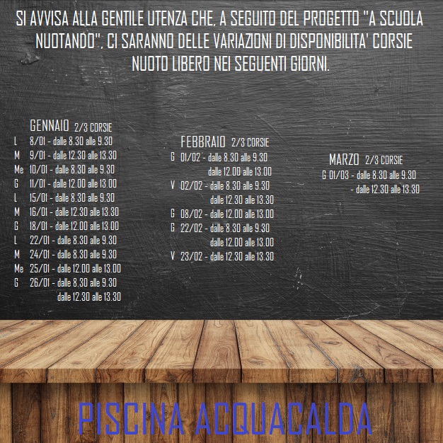 VARIAZIONE CORSIE NUOTO LIBERO