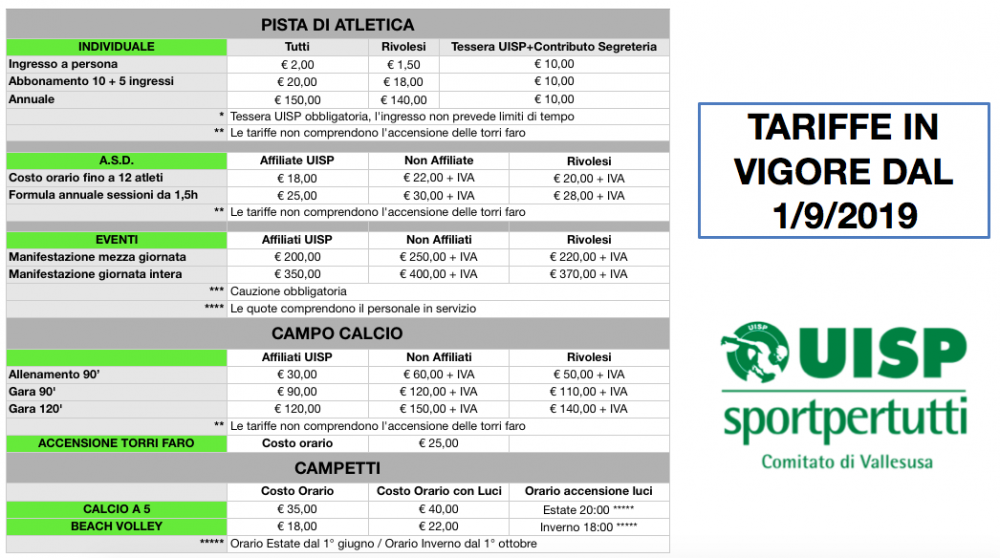Tariffe Pista Atletica
