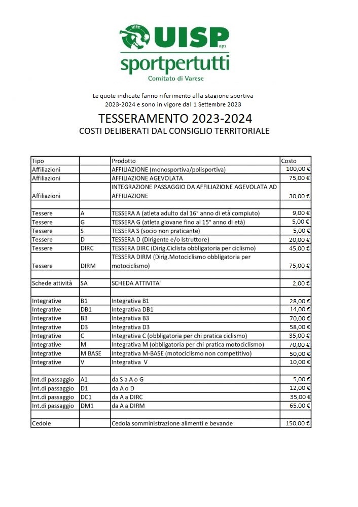 COSTI tesseramento 2023-2024