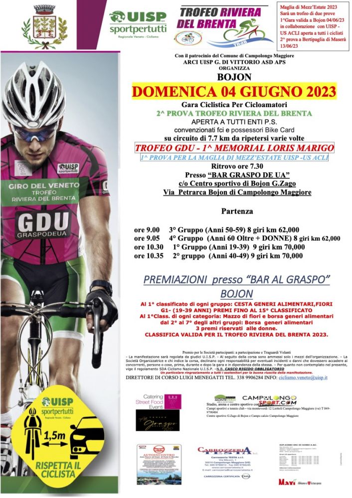 VOLANTINO GARA BOJON 04 giugno 2023 trofeo rivieradelbrenta